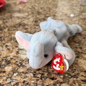 Ty Light Blue Elephant Plush with Pink Ears-Vintage